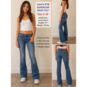 Levis 518 Superlow Boot Cut Jeans Womens 5 JR Medium Wash Stretch Denim Y2K
